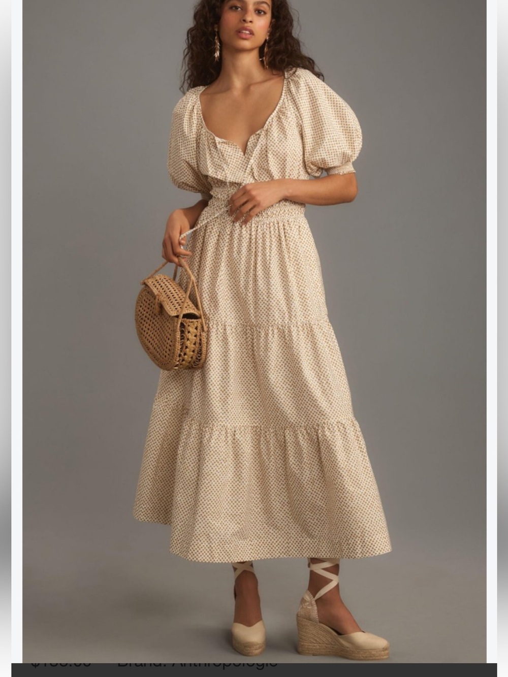 Anthropologie Somerset 3/4 length puff sleeve Dress with gold Dot Print